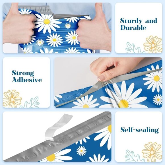 50 Blue Daisy Self Adhesive Packaging Poly Mailer Bag - Picture 4 of 9